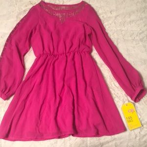 NWT Girls Small GB with Lace Detail L/S Hot Pink